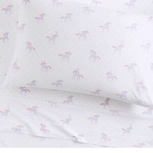 Pottery Barn Kids Organic Cotton Sheet Set + Pillowcases, Pink Unicorns